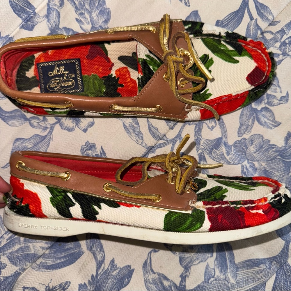 Milly x Sperry Topsider Boat Shoes Slip On Floral 8 - Picture 2 of 7